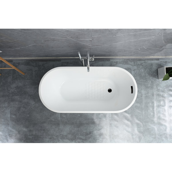 HOROW 59'' x 27.5'' Freestanding Soaking Acrylic Bathtub with Side Drain Wayfair